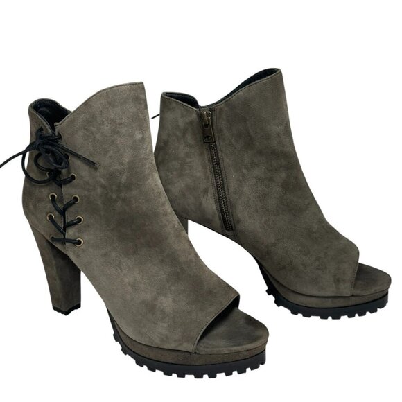 AllSaints Womens Boots Green/gray Olive Suede Micaela Peep Toe Ankle size 10 - Picture 3 of 7